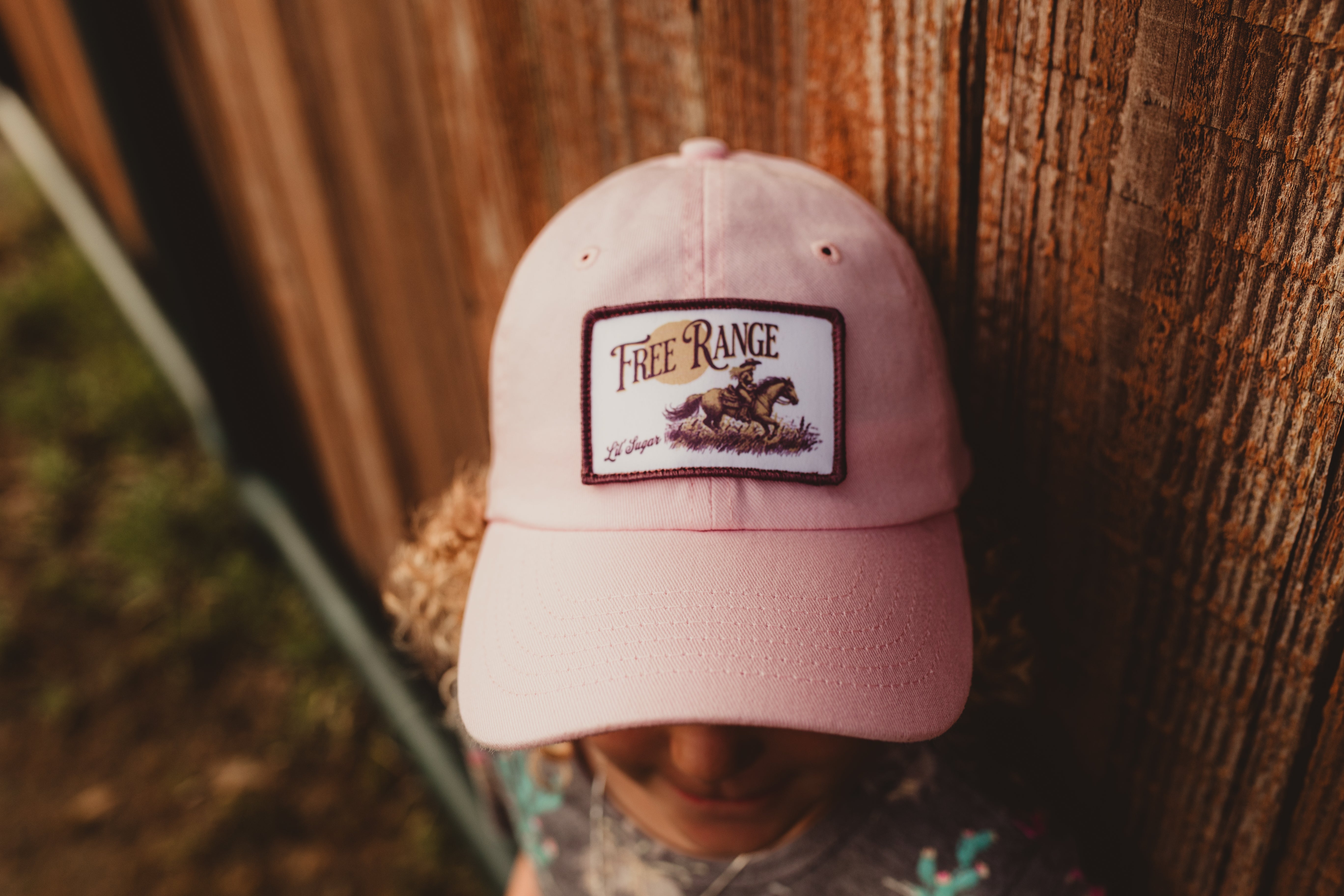 Youth "Free Range" Hat Light Pink W/ Multi Color Patch