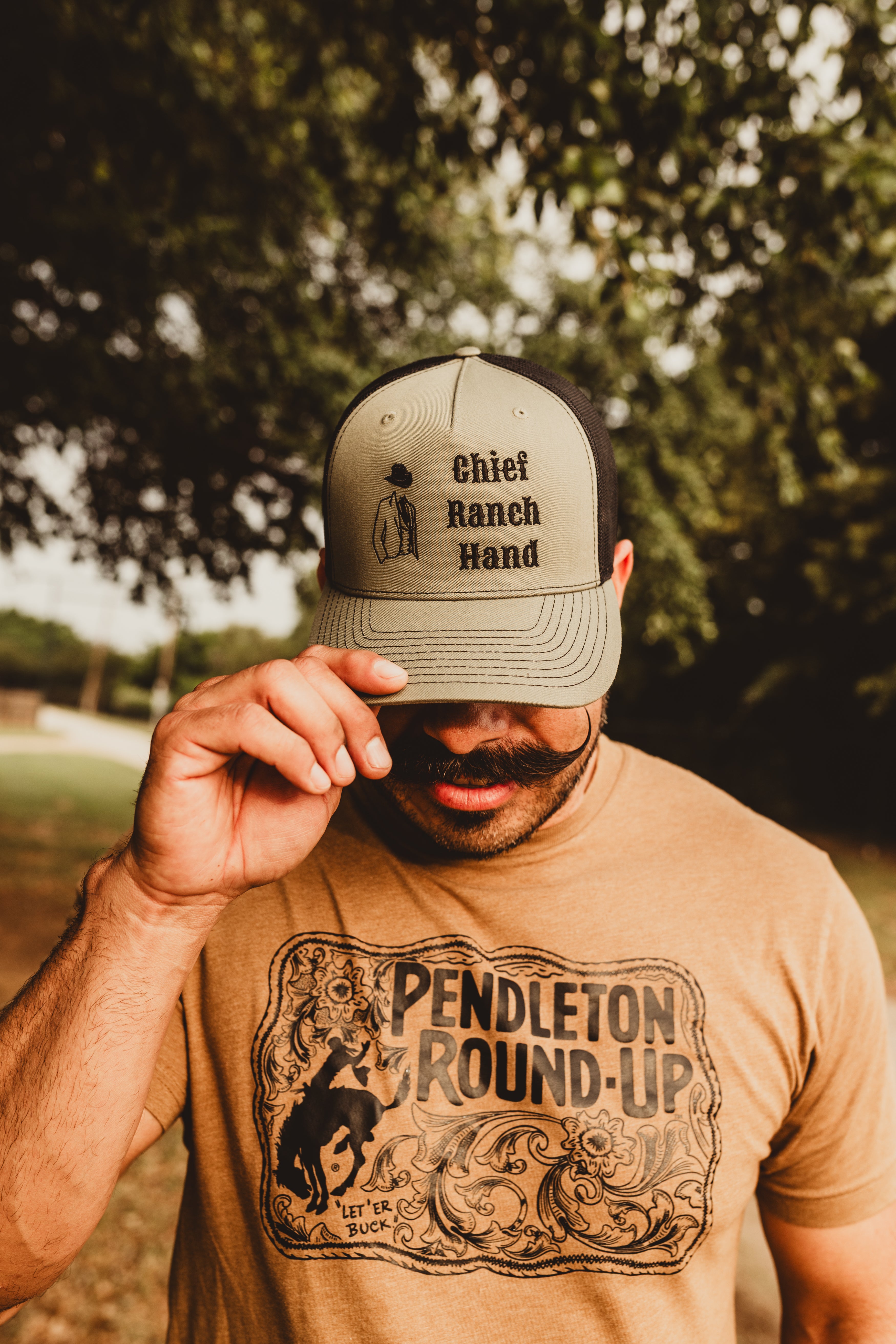 "Chief Ranch Hand" Hat Green and Black Embroidered