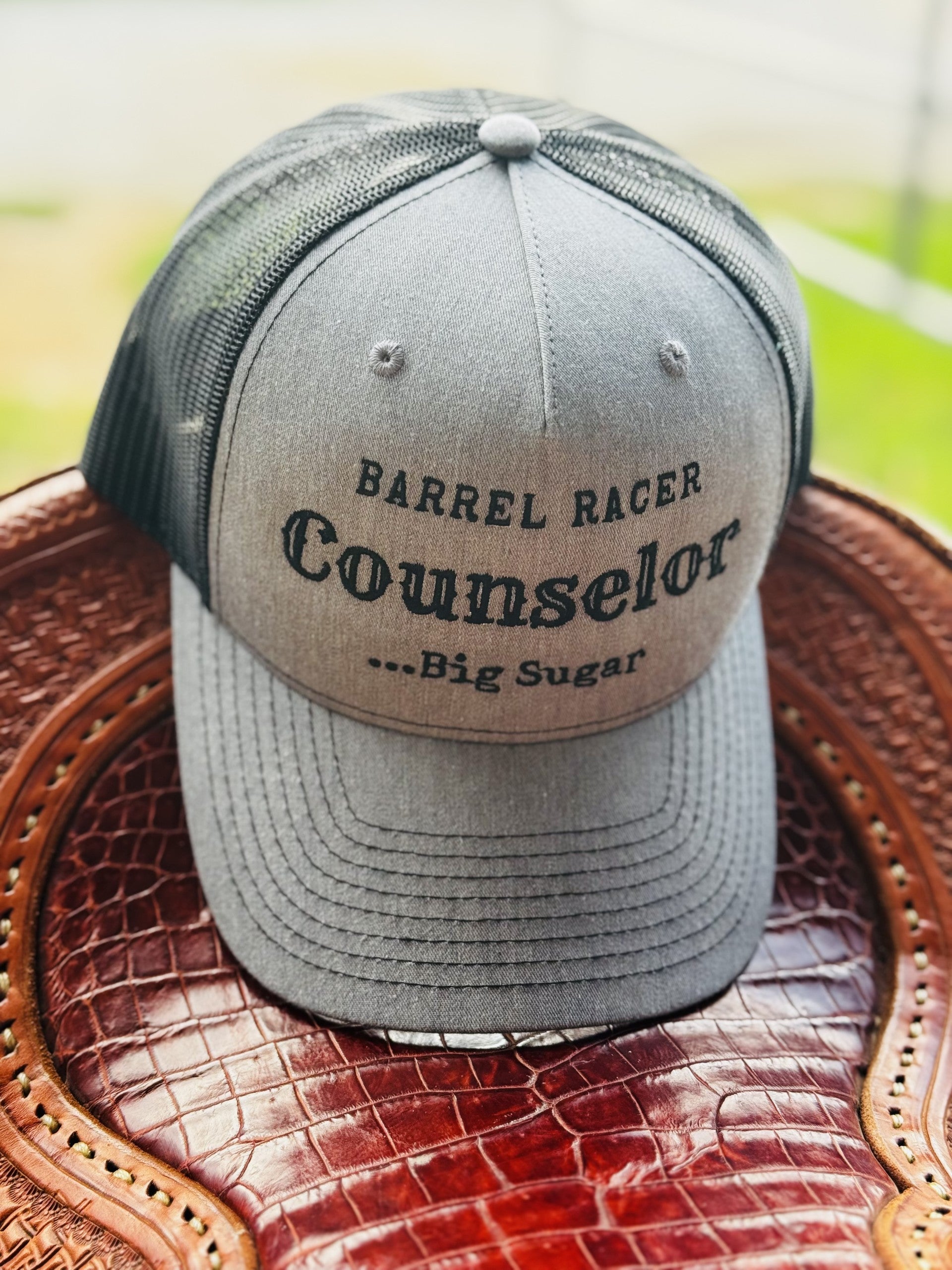 "Barrel Racer Counselor" Hat, Heather Grey/Black