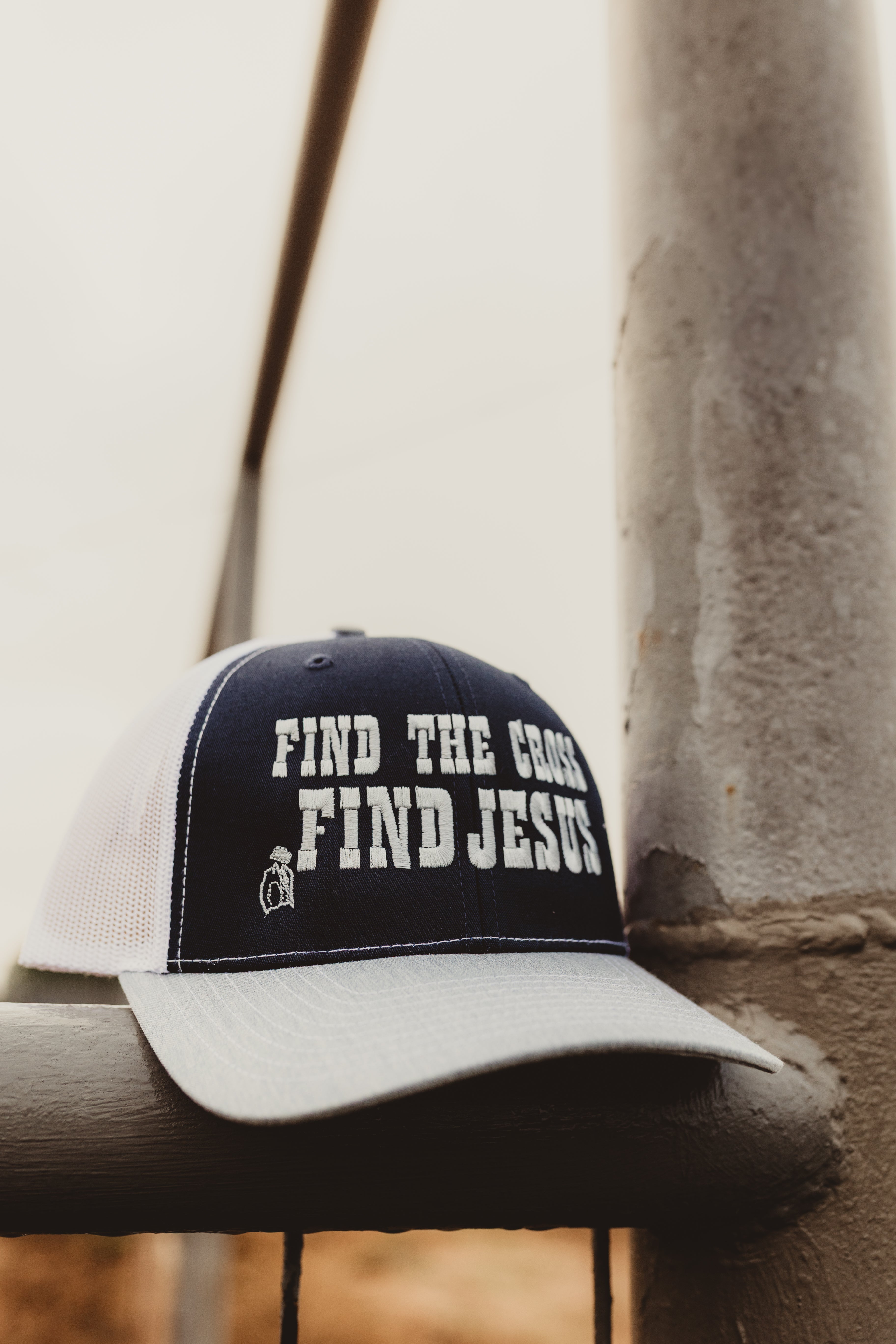 "Find the Cross, Find Jesus" Navy/ White/ Grey W/ Embroidery