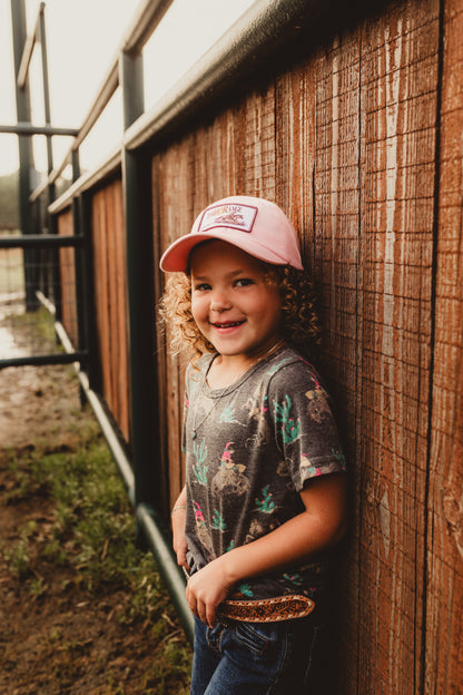 Youth "Free Range" Hat Light Pink W/ Multi Color Patch