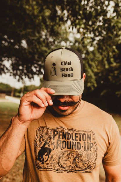 "Chief Ranch Hand" Hat Green and Black Embroidered