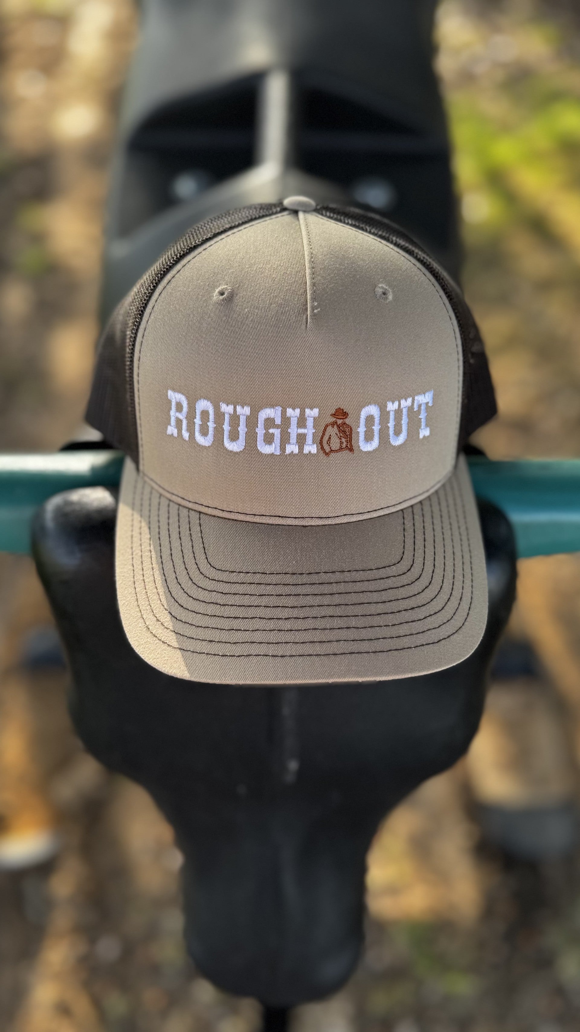 "Rough Out" Hat Khaki/Coffee Stitching